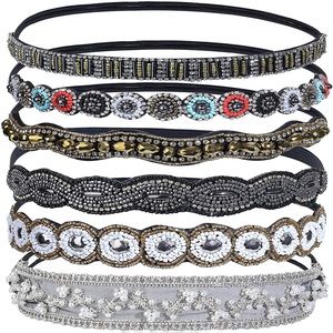 6 Pcs Rhinestone Elastic Headbands